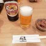 Unagi Kazutomo - ビール（大瓶）600円　いかの塩辛い付