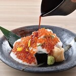 Bukkake Sushi with salmon roe and grated yam