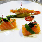 リュイソー - 前菜１：天使の海老とタスマニアサーモン