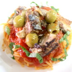 Puttanesca with mackerel and olives