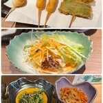 Cafe Dining ICHIFU - ◇小鉢…ほうれん草のごま和え、きんぴらレンコン、
                      しっかり味で、ご飯が進みます♪
                      
                      ◇サラダ…シャキッとしたレタス、大根、ニンジン、水菜が大きめのお皿に盛り付けてあります。
                      
                      ◇串揚げ３種