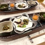 Otonano Shoku Katsu Matsuyama - 前菜盛り合わせ(パプリカムース・蛸と青葱・天使の海老紹興酒・ジャンボンペルシェ・鮑・皮蛋と焼きピーマン）