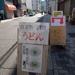 jikaseisanukiudontonikushimbashijinza - 通りの看板