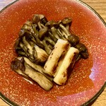 Roasted mushrooms and green onions