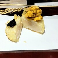 渋谷 天婦羅 ふじもと - ほたて貝柱、キャビア＆海胆