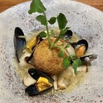luogo - 名残りハモといちじくのアランチーニ　松茸のスープ、モンサンミッシェルムール貝