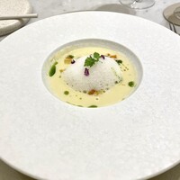 Maison DIA Mizuguchi - ①「天白 芋華」焼き芋とホタテのスープ
                    　生ハムカプチーノ ムカゴ/カボチャ/長芋/サツマイモ
                    　のギリシャ風
