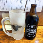 須賀乃湯 - ホッピー瓶（黒） 330円＋金宮焼酎25度（90ml 300円）