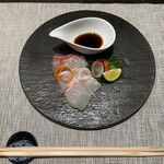 立川 鉄板焼 ステーキ 天 - 本日の薄造り(鯛の刺身)