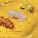 うを徳 - お造り：北海道産 鮃　＆　海胆