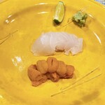 うを徳 - お造り：北海道産 鮃　＆　海胆
