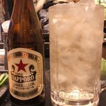 牛かつと海鍋 平田 - 瓶ビールと比較しました。巨大さが伝わりますかね〜