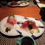 昔心の宿 金みどり - お造り　鰹タタキ　鯛　紅葉鱒