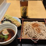 そばいち - 鴨せいろとちくわ天とエビスビール