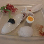 ル・クープル - アミューズ　手前の泡は大豆のレシチン！