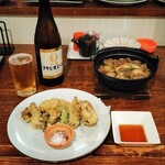 Izakaya Maza Hausu - 瓶ビール、いも煮、まいたけの天ぷら