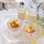 HAUTE COUTURE CAFE OMOTESANDO - Chestnut Cream Potage, Smoked Salmon and Cream Cheese Sandwich, Carpaccio Style