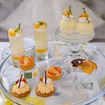 HAUTE COUTURE CAFE OMOTESANDO - Chocolate Mousse with Citrus, Two Types of Grapefruit Tartine, Orange and Kyoto Chestnut Mont Blanc, Glass Verrine with Lemon Jelly, Citrus Chantilly, and Passion Sauce, Orange Peel