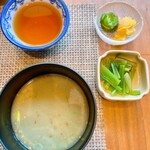 九州の旬 博多廊 - レモンステーキ膳のセット   小鉢 / 鶏スープ / 香の物