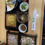 三千乃家 - 3味天ぷらそば1,550円(普通、田舎、韃靼そば)