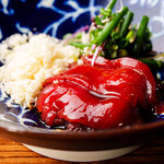 Pickled raw bluefin tuna served with mountain wasabi