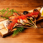 A hearty serving of salmon roe! selection of five charcoal-grilled skewers