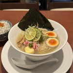 酒肴場 屯 - 【限定】「塩」冷やし煮干しらぁ麺¥1100、白ご飯¥150