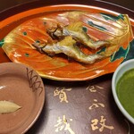 菊乃井 - 子持ち鮎塩焼き、カボス味噌、蓼酢