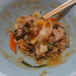 玄海 - ホルモン冷しダブル（２玉）900円　4すすり後に残った具たち