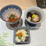 鮨 神戸まつもと - おぼろ豆腐・カニ身蟹味噌和え・蛸の柔らか