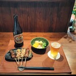 Fuu Rin - 瓶ビール、焼鳥4本、おしんこ盛り