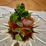 みえ田 - 網走のキンキ炭火焼き、いくら、辛味大根、青南蛮のオイル