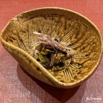 御料理 寺沢 - 香茸に人形茸､柿に胡瓜､菊花に胡麻､松の実の御浸し