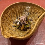 御料理 寺沢 - 香茸に人形茸､柿に胡瓜､菊花に胡麻､松の実の御浸し