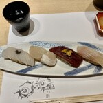 Sushi Urayama - あらもう握り？烏賊 帆立貝柱 赤身漬け 間八　