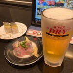 回転寿司 一太郎 - バッテラと鯵にぎり。生ビール