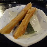 墨花居 - 本日の副菜、ハムとアスパラの春巻き