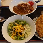 四季よし - ミニカレー、アジフライ、ミニサラダ。