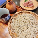 大阪 松下 - ざるそば、鴨ロース(食べかけ、、、)