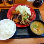 かつや - 牛バラ焼きとロースカツの合盛り定食