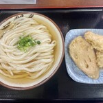 讃岐うどん いわい - ひやあつ(中)、とり天、れんこん天