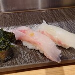 Tachinomizushi Katsukichi - 岩のり、ほうぼう(だったかな？違う気がする)、真鯛