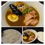 カヨカリ - ◆「スープカレー（ベーコン）800円」・・お野菜は揚げてありますね。
札幌のスープカレーと比べるとお野菜は少なめ。カレーは程良い辛さで食べやすい。
福岡で頂くスープカレーとしては、美味しい方です。