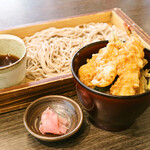 Mini Ten-don (tempura rice bowl) and soba noodles