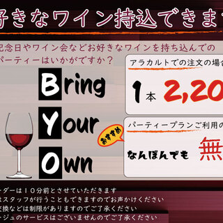 ワインの持ち込み（BYO)できます！パーティー利用で無料！