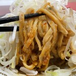 ラーメン もっけだの - 『赤唐味噌まぜそば(食べるラー油付+ネギ)』の麺