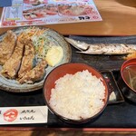 海鮮・寿司居酒屋 七福 - 日替わり　塩焼き、ザンギ