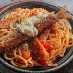 テンラン カフェ - 鉄板あつあつナポリタンエビフライ（サラダ・スープ付き）　1,500円