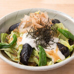Japanese salad with fried eggplant and grated yam
