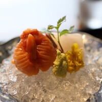 蕎味 櫂 - あかがい, わさび, 菊の花